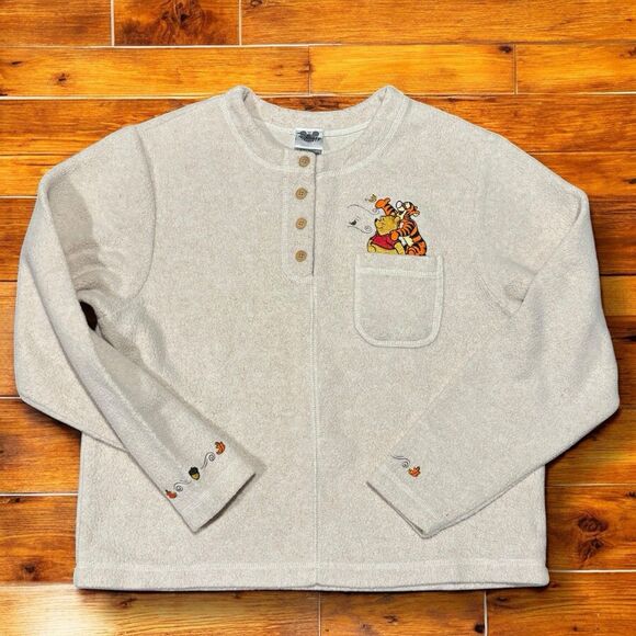 Vtg 90s Disney Catalog Winnie the Pooh Tigger Fall Fleece Henley Sweatshirt S - Picture 2 of 11